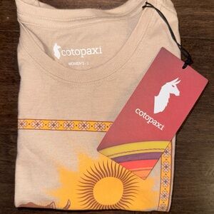 cotopaxi Beige Graphic Tee with Yellow and Orange Sun